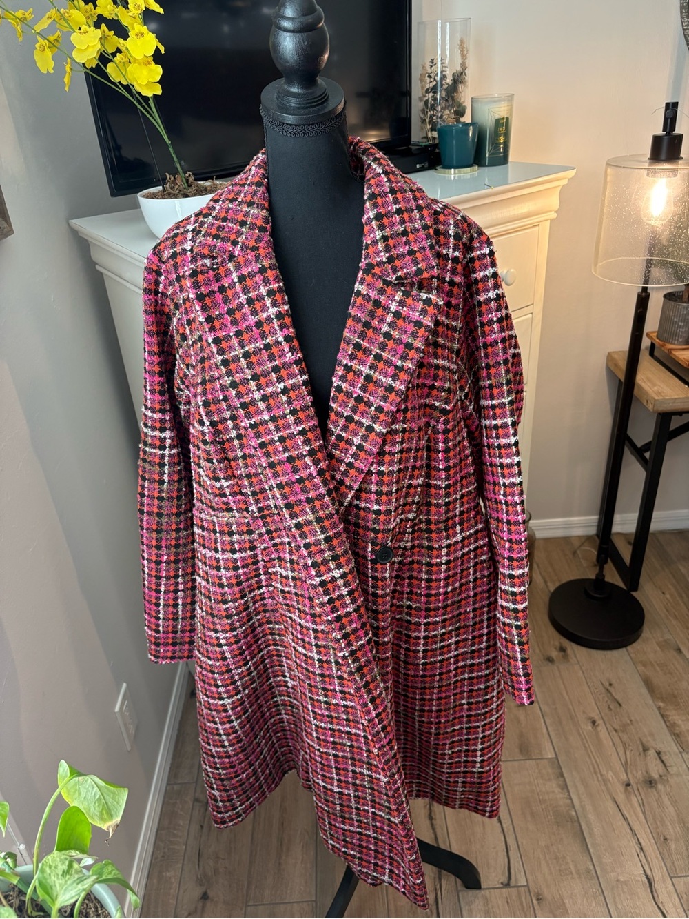 Torrid NWOT Boucle Statement Coat in Pink Plaid, 3X